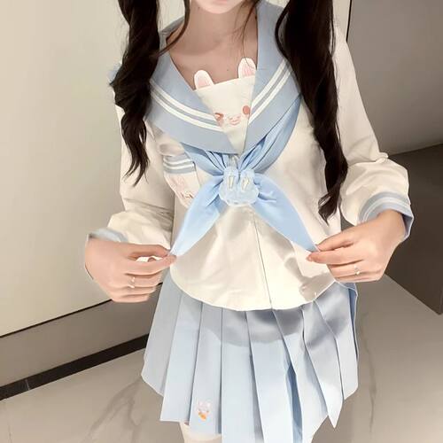 甜嗑原创正版欧咪兔jk制服女日系学院风甜美水手服短袖刺绣裙套装