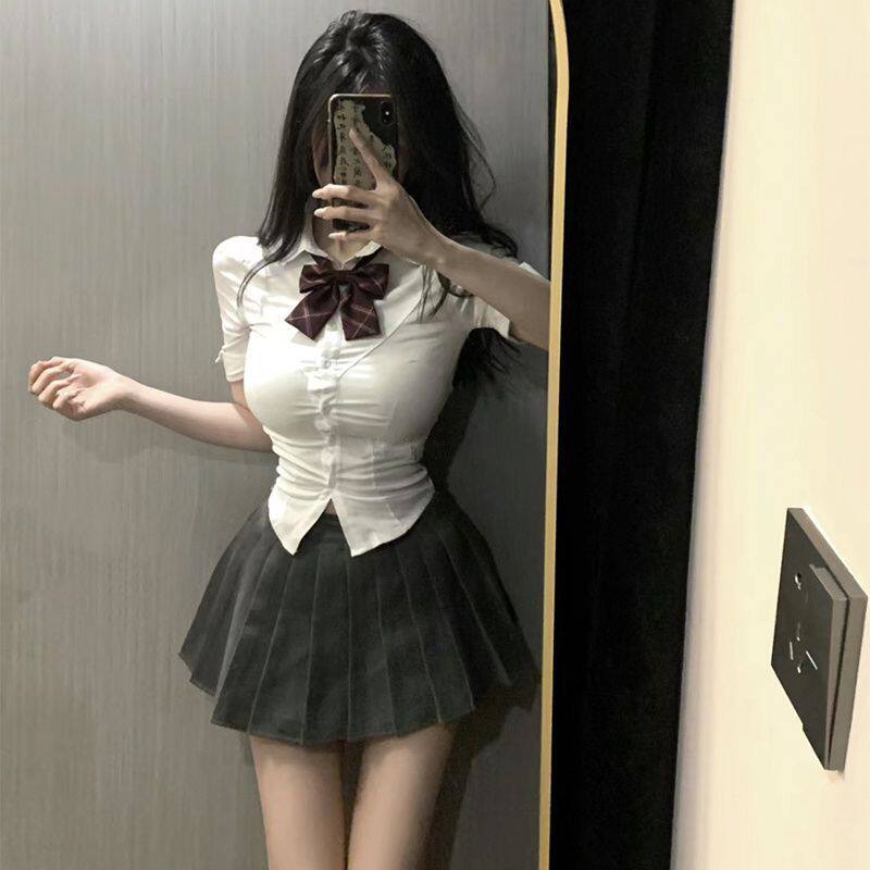 【三件套】夏季JK制服套装纯欲风收腰修身短袖衬衫上衣百褶裙领结