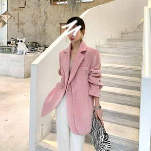 宽松气质休闲设计感上衣 韩版 外套女秋冬2021年新款 灯芯绒粉色西装