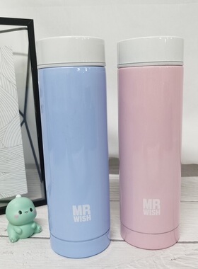 MR新款大 WISH马卡龙保温杯320l蓝色粉色不锈钢小清新直身杯甩卖