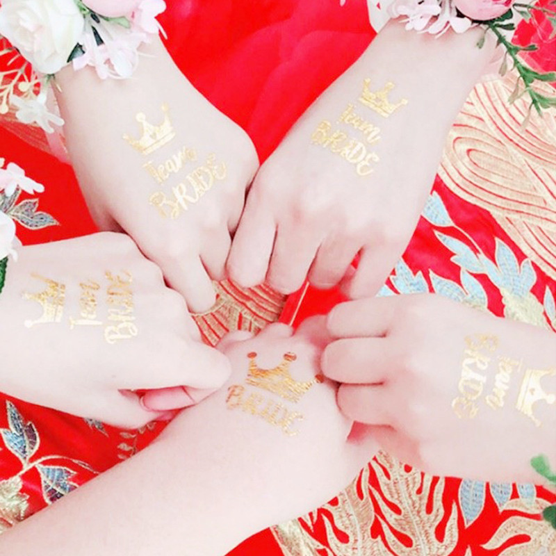 结婚礼新娘伴娘团拍照道具姐妹团闺蜜接亲抢镜烫金色防水纹身贴纸