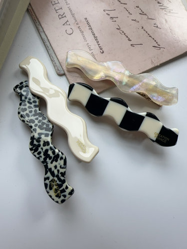 LOFADRE进口复古黑白棋盘格波浪发夹边夹刘海碎发鸭嘴夹一字夹