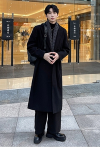 秋冬男休闲风衣呢料长款腰带风衣男毛呢大衣男 Y113 P125 控价168图片