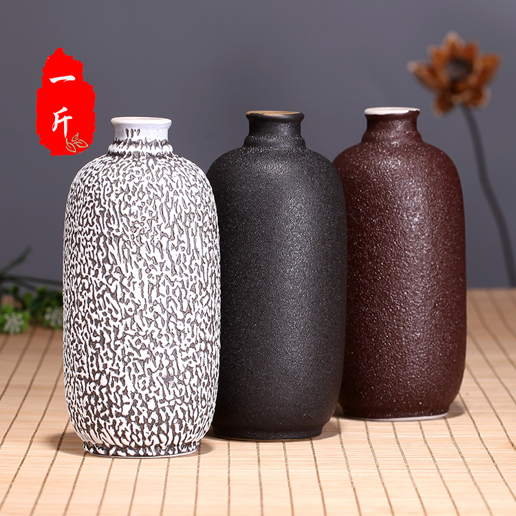 厂家直销宜兴陶瓷酒瓶彩釉酒瓶1斤500ml装土陶酒坛存白酒空酒罐