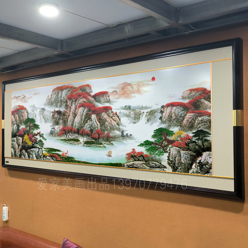 馨源木艺精品实木浮雕画鸿运当头客厅山水挂画聚宝盆风水中式壁画