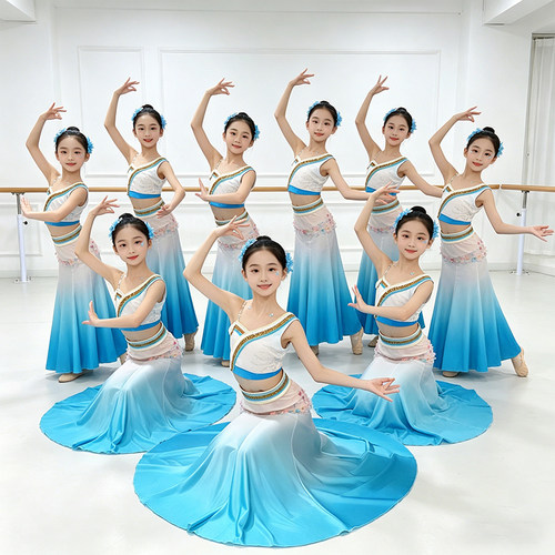 儿童傣族舞蹈演出服新款女童六一尾漾剧目艺考孔雀舞蹈服傣族独舞