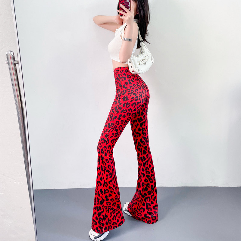 春秋新款豹纹印花喇叭裤高弹高腰欧美健身瑜伽包臀修身显瘦薄款女