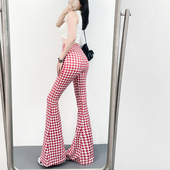 包臀欧美加厚保暖 加长款 2025秋冬新款 印花德绒高腰高弹印花喇叭裤