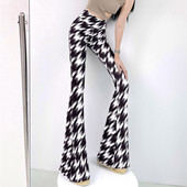 新款 子薄款 印花喇叭裤 秋季 女高腰高弹力加长欧美包臀修身 裤 瑜伽裤