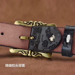 皮带女士蝴蝶花纹花扣腰带女款宽复古时尚韩版百搭装饰牛仔裤腰带