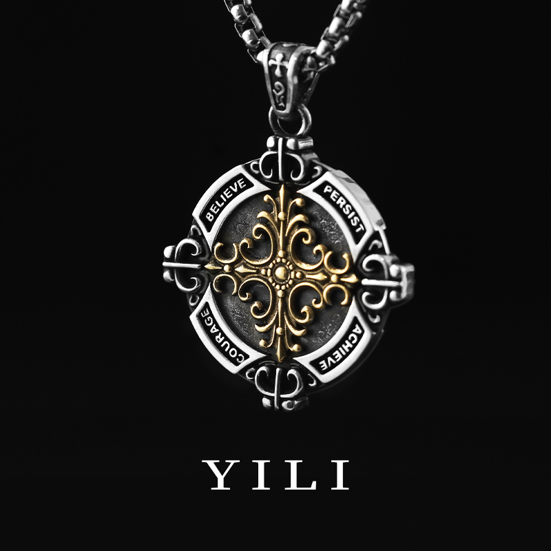 翼力个性高级感鸢尾花男士吊坠纯银999足银十字架潮男项链挂坠男