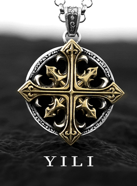 翼力男士轻奢高级感十字架纯银项链复古足银999黑玛瑙吊坠挂饰男