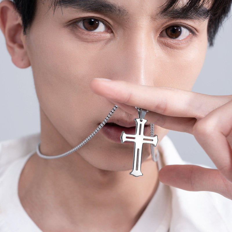 简约十字架项链男 ins钨金男士吊坠嘻哈森系百搭潮牌男生小众个性