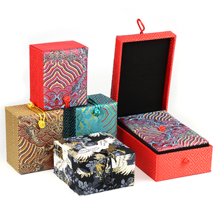 民族风首饰盒翡翠和田玉收纳盒子吊坠手镯挂件礼品包装盒刺绣盘扣