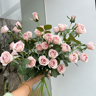 6头保湿小玫瑰仿真花假花绢花婚庆摄影店铺工程手捧拍照餐桌