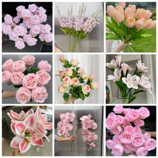 粉色把束绣球玫瑰百合蝴蝶兰婚庆仿真花装饰花布置假花拱门花拍照