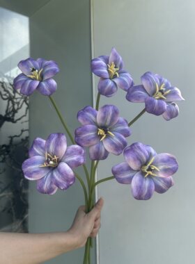 婚庆仿真花硅胶棉手感郁金香 3头手捧笑脸郁金香婚礼堂装饰假花