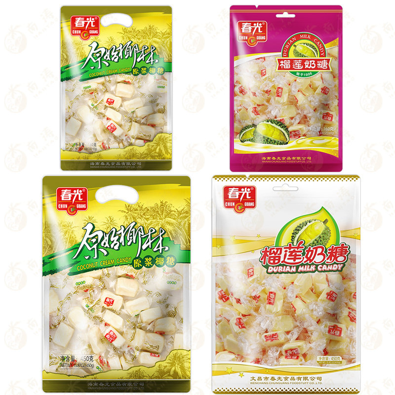 榴莲奶糖原浆椰子糖海南特产春光食品充气糖果半软硬有嚼劲袋装