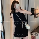 新款 重工花朵亮片背心上衣 夏季 韩版 女 A字淑女短裙西装 套装