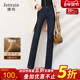 捷纯加绒牛仔裤 加厚带绒裤 女直筒高腰显瘦八面弹力深蓝色长裤 冬季