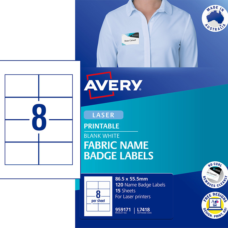 美国艾利（AVERY) 959171白色可粘贴衣物会议胸卡姓名贴纸标签不留残胶55.5*86.5mm，15张/盒 120枚/盒 L7418