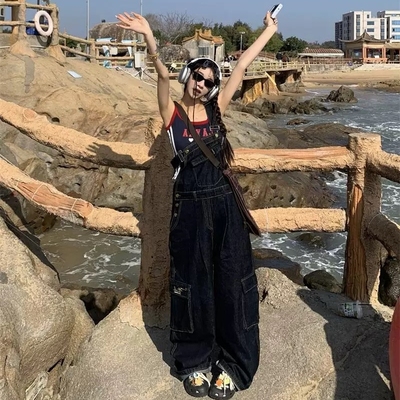 送运费险！多口袋工装牛仔背带裤