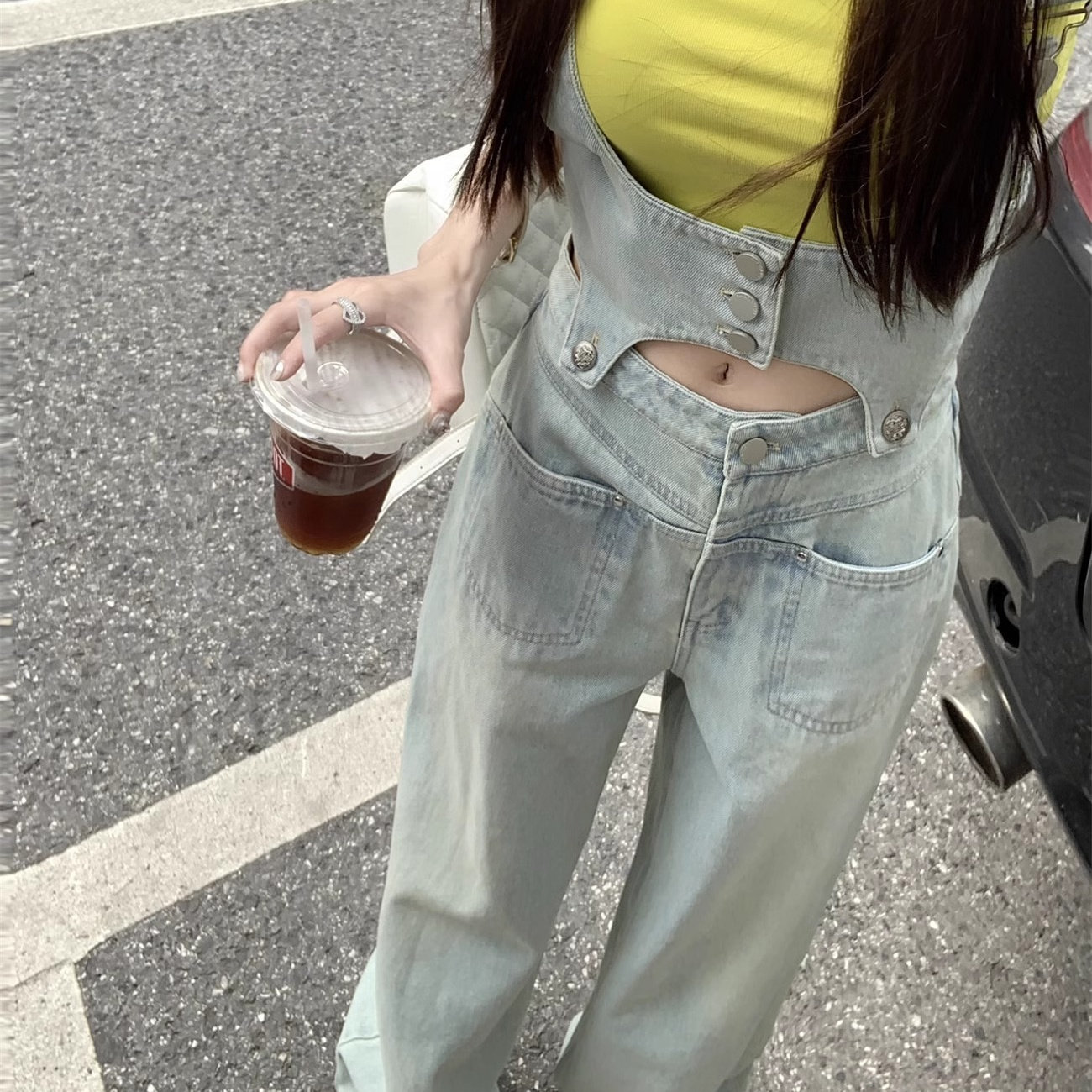 可拆卸牛仔背带裤女夏新款设计感宽松显瘦休闲百搭阔腿连体裤套装