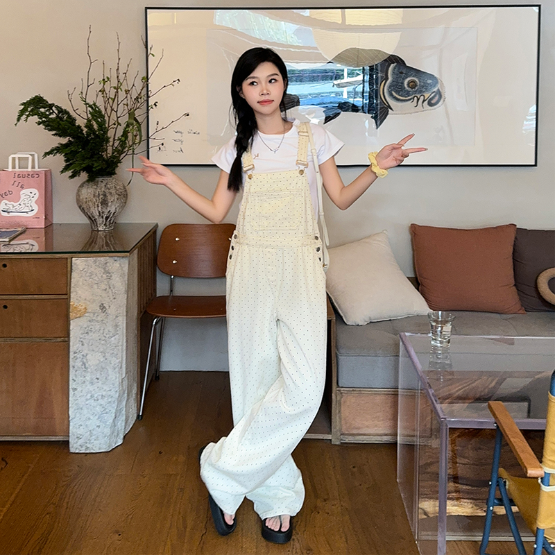 送运费险！波点牛仔背带裤女