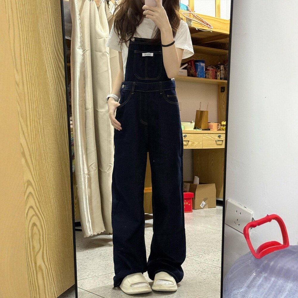 牛仔背带裤女夏季2026新款巨好看设计感高腰显瘦垂感直简阔腿长裤