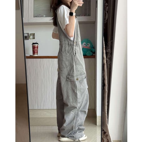 送运费险！水洗工装牛仔背带裤