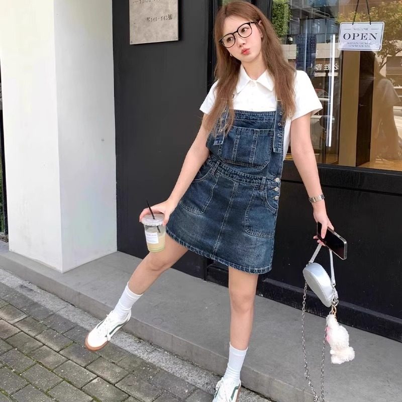 甜系高级感牛仔背带短裙女夏季