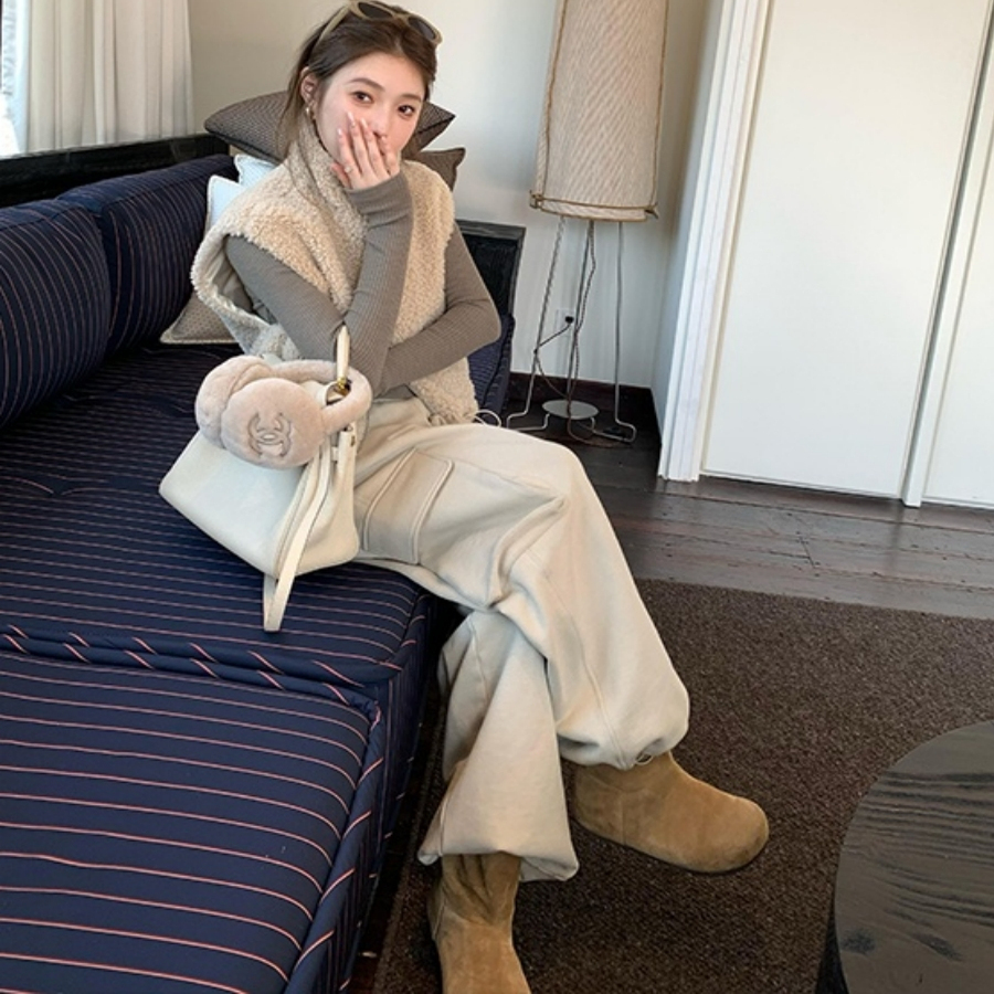 慵懒风垂感加绒加厚束脚卫裤女