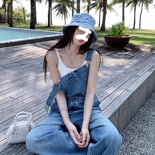 送退货宝复古水洗牛仔背带裤显瘦