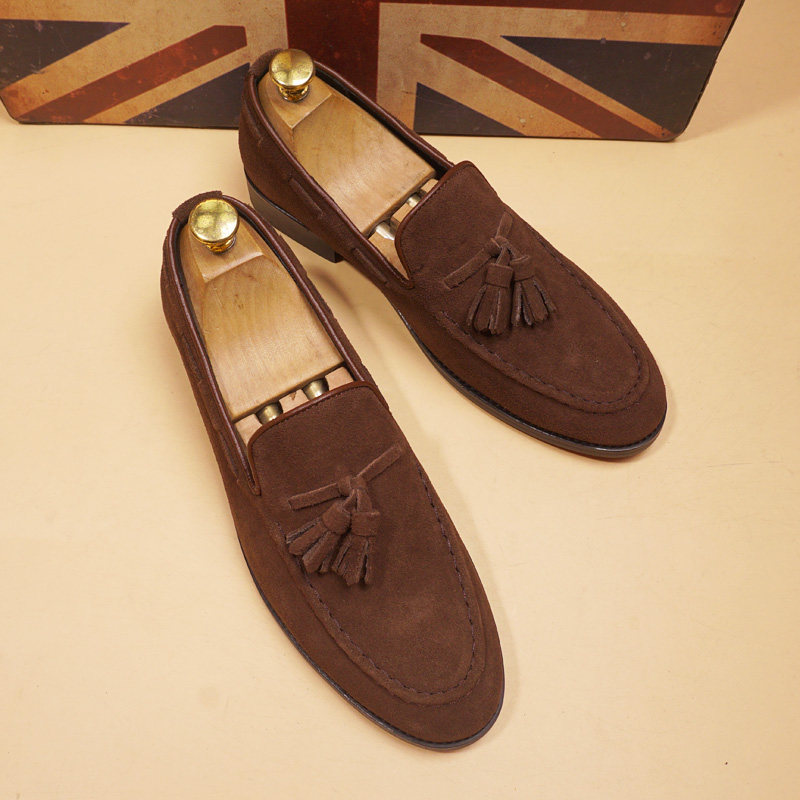 春夏季新款磨砂反绒皮韩版尖头士皮鞋套脚潮流商务休闲内增高鞋