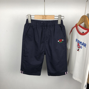 马其顿童装夏季男童纯棉休闲中裤薄款儿童裤子刺绣藏青色五分裤