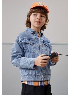 马其顿童装春秋季男童水洗牛仔夹克宽松百搭儿童翻领纯棉外套