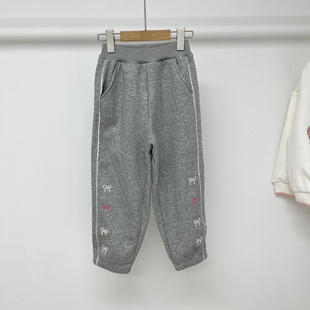马其顿女童冬季加绒针织休闲裤 蝴蝶结刺绣女孩子加厚束脚裤卫裤