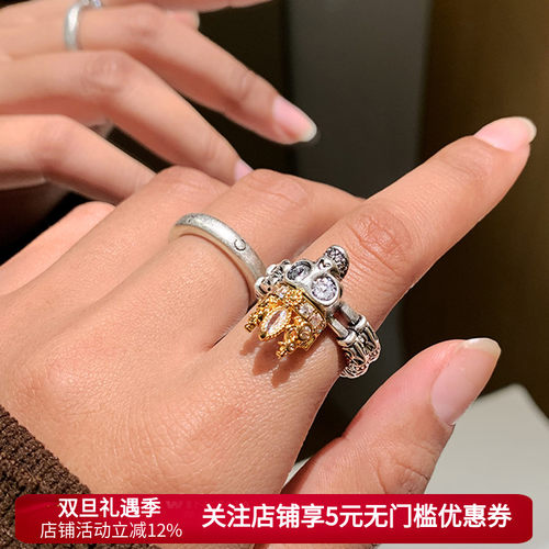 骷髅头复古嘻哈戒指女