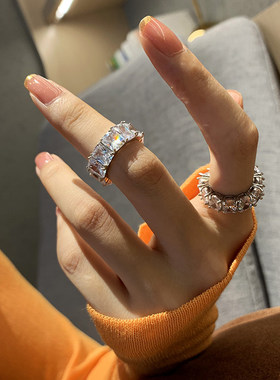 超闪满钻石锆石排钻戒指女时尚个性轻奢高级感小众独特新款食指环
