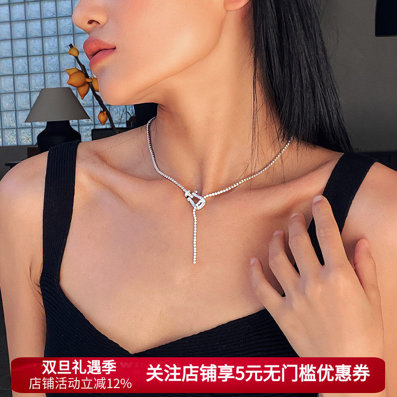 马蹄扣性感满钻项链女