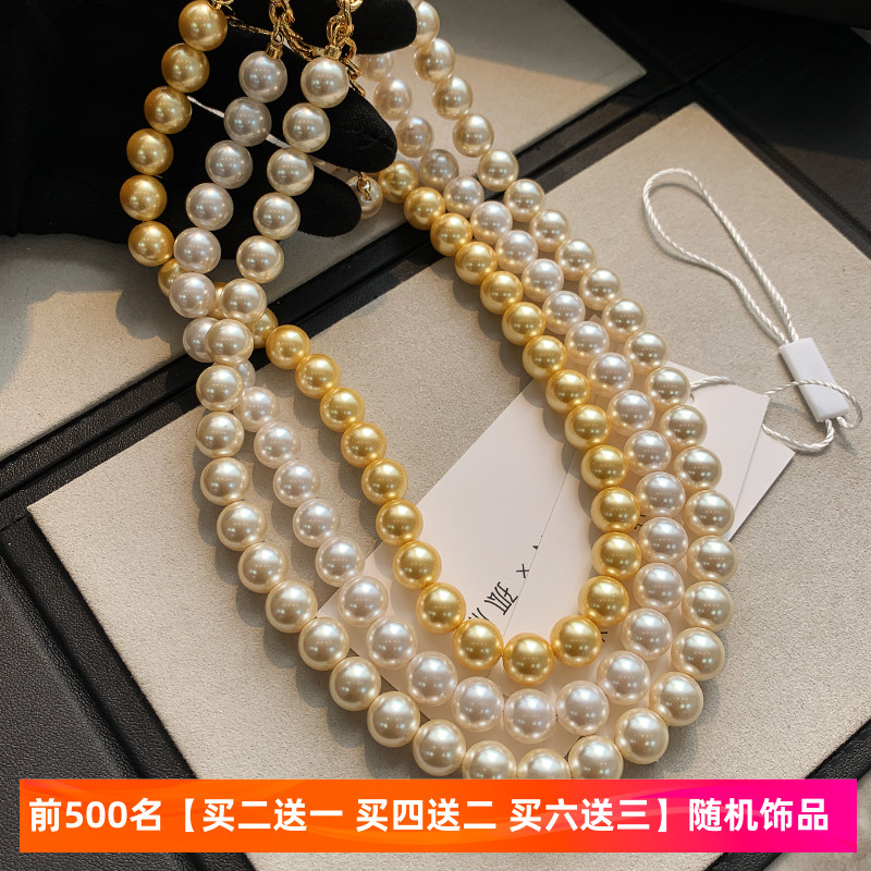 孤雁施家金色澳白真多麻灰色珍珠毛衣项链女大溪地黑复古锁骨颈链