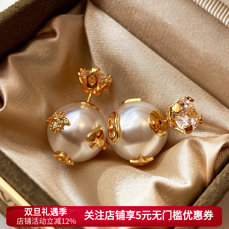 小蜜蜂金色大珍珠耳环