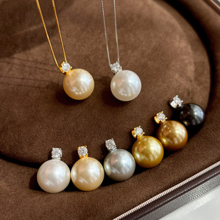 925纯银澳白珍珠毛衣项链女黑灰色高级感单颗吊坠长款秋冬锁骨链