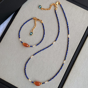 天然青金石串珠小米珠极细项链女轻奢小众叠戴蓝色秋冬锁骨链颈链