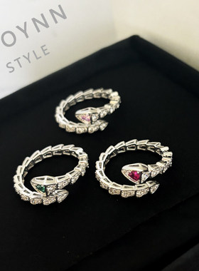 闪钻灵蛇形开口可调节戒指女轻奢小众高级感时尚个性冷淡风食指环