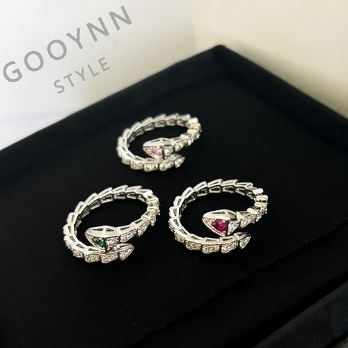 闪钻灵蛇形开口可调节戒指女