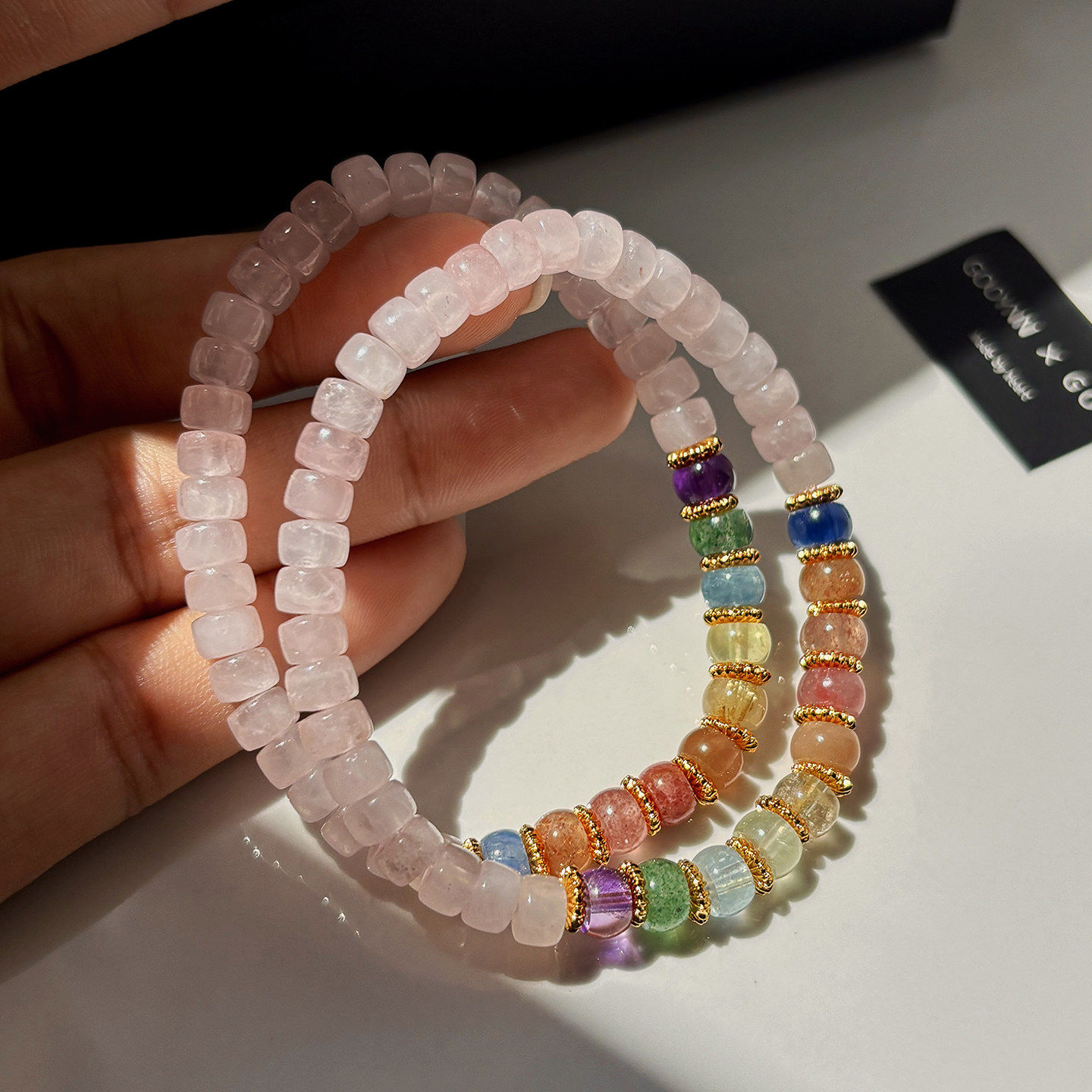 天然马粉水晶手串女款多宝彩虹多巴胺情绪稳定粉晶手链女叠戴礼物