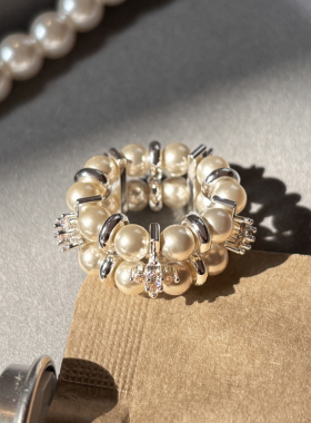 满钻双层珍珠戒指女士