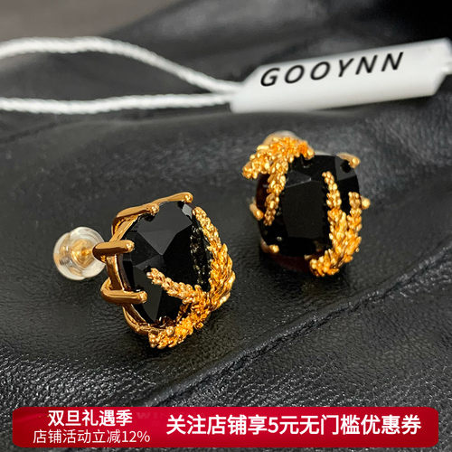 纯银黑色独特麦穗耳环女