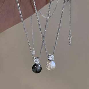 925纯银戴妃珍珠吊坠项链女款2026新款高级感轻奢小众秋冬毛衣链